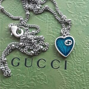 Gucci Silver Necklace with Blue Heart Pendant